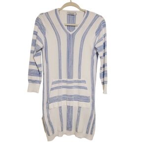 Misslook | Women's White and Blue Striped Tunic Sweater (Size XL)